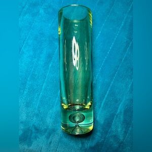 Vtg Polish Glass Bud Vase Cylinder Emerald Green Suspended Bubble Hand Blown